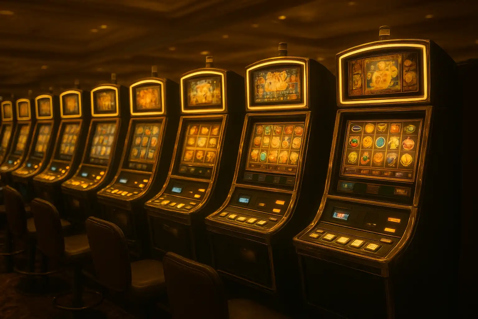 Collection of colourful slot machine reels with gold coins spilling out